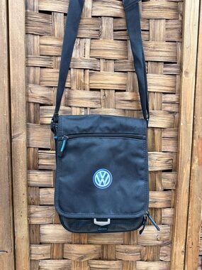 Volkswagen Black Crossbody Messenger Bag with Blue Logo Accent